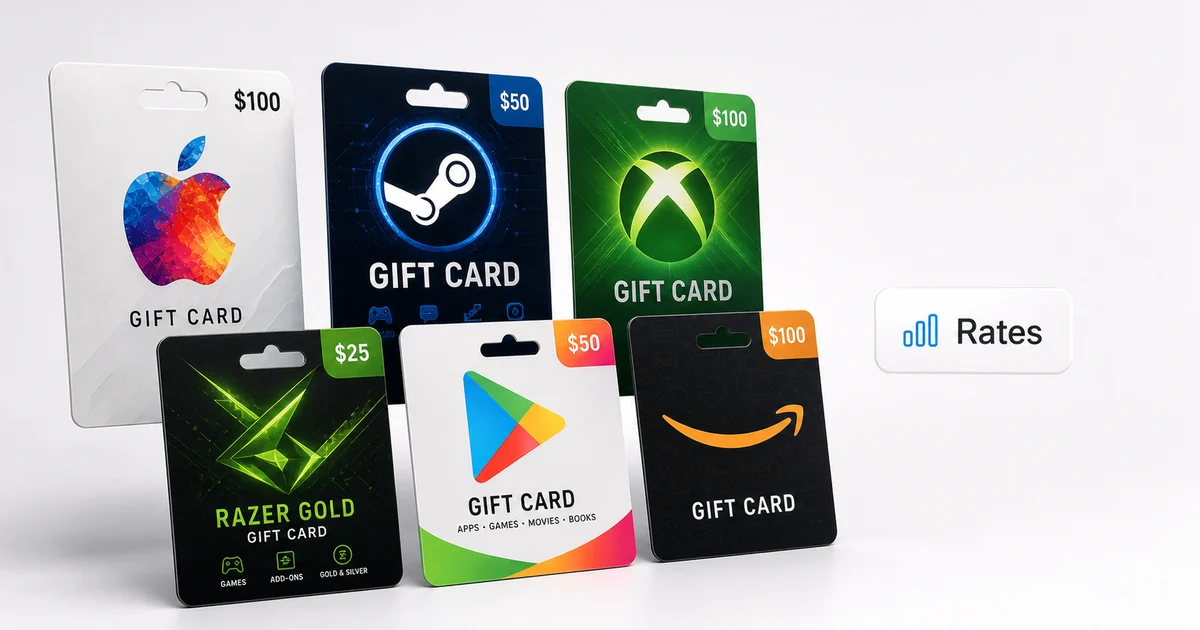 Popular Apple, Steam, Xbox, Razer Gold, Google Play, and Amazon gift cards for CardFlow rate comparison