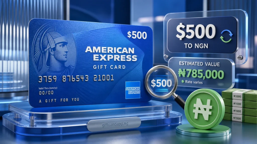 American Express prepaid gift card prepared for a 500 dollar naira rate check in Nigeria
