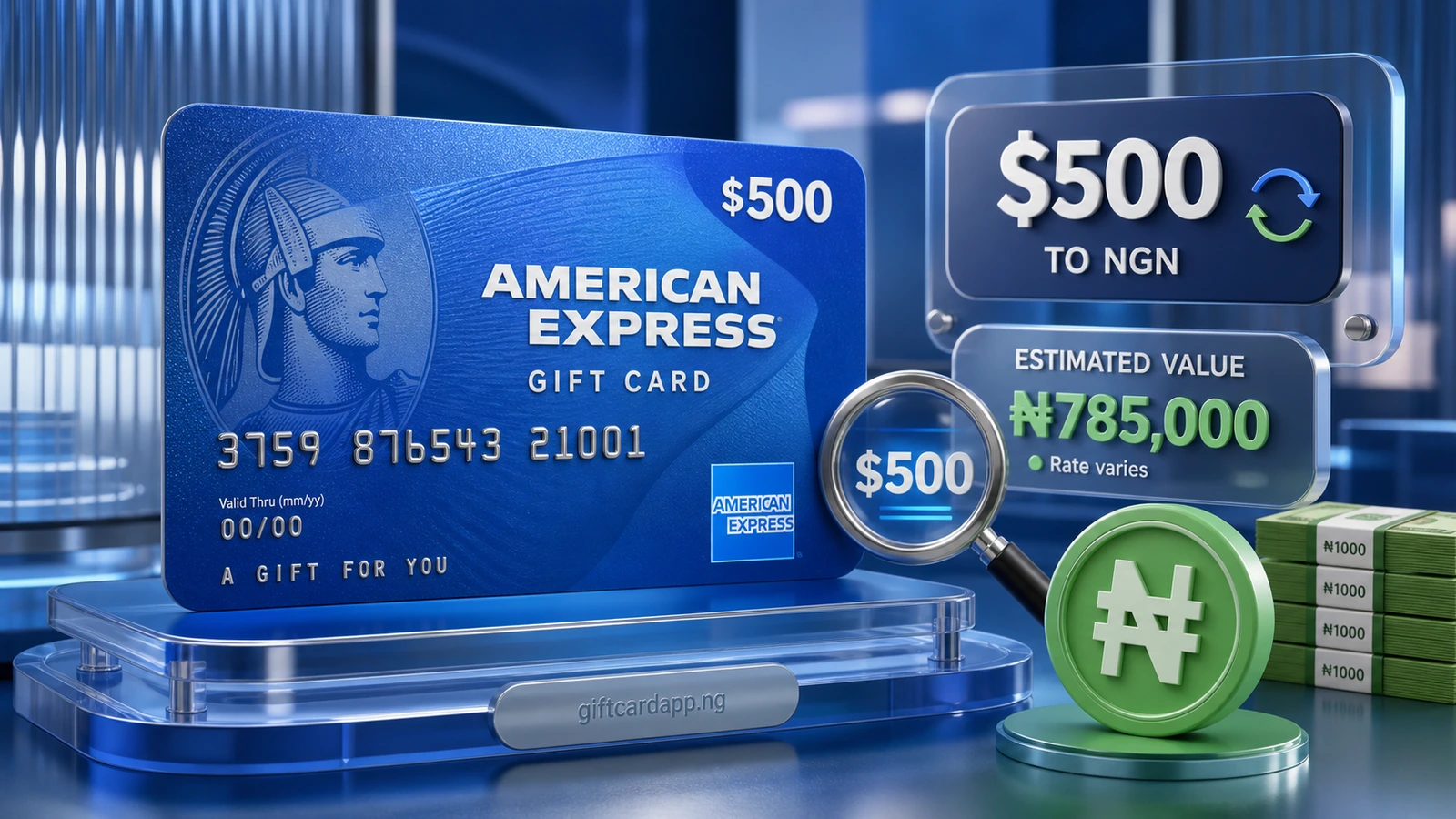 American Express prepaid gift card prepared for a 500 dollar naira rate check in Nigeria