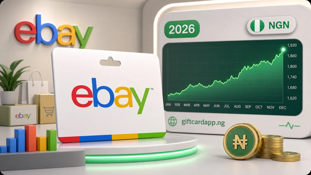eBay gift card beside a 2026 live naira price chart for Nigerian sellers