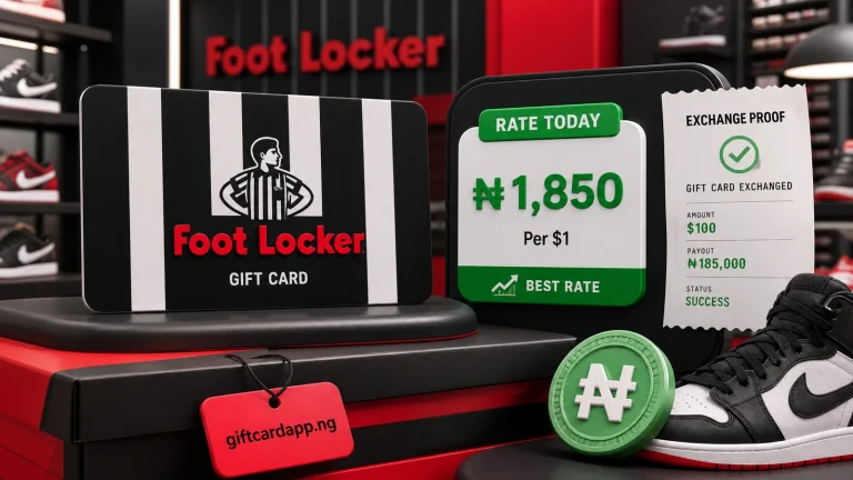 Foot Locker gift card prepared for a current exchange rate check in Nigeria