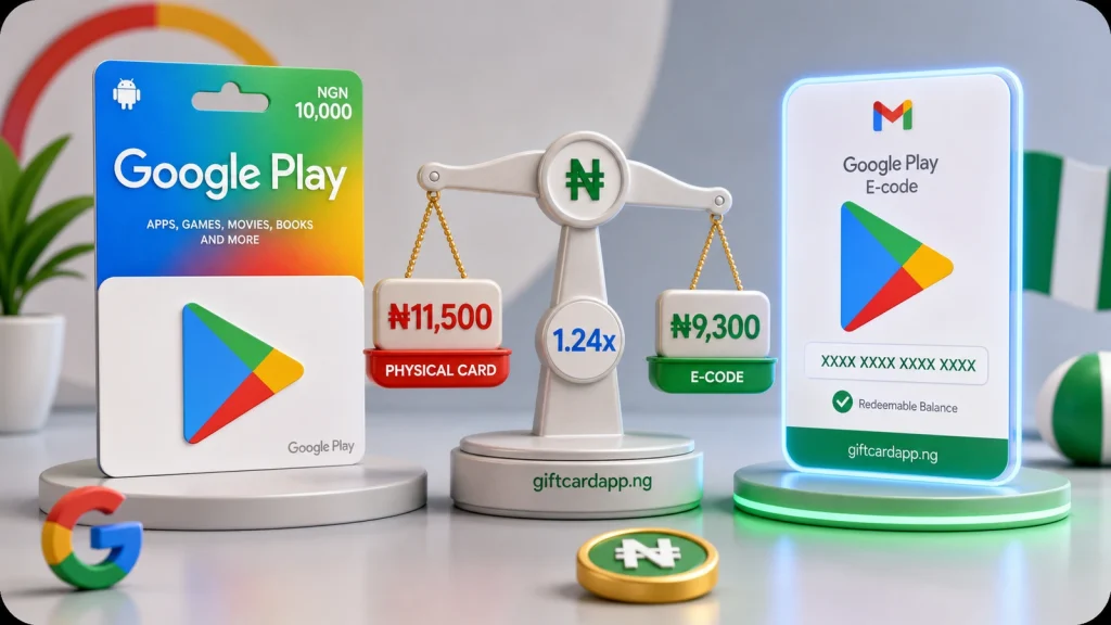 Google Play physical gift card and eCode compared for Nigerian rate verification