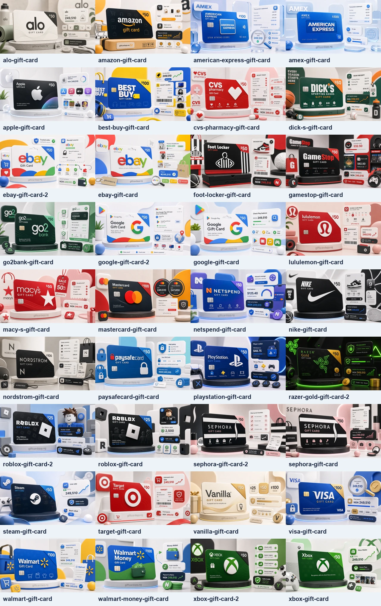 Popular gift cards arranged for a highest rate comparison in Nigeria