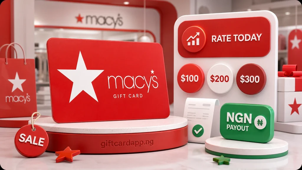 Macy's gift cards from 100 to 300 dollars with a current Nigerian route status check