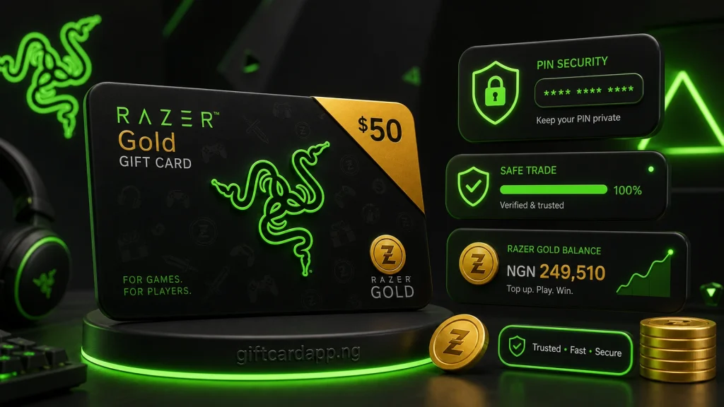 Razer Gold 50 dollar PIN gift card with a Nigerian naira value display