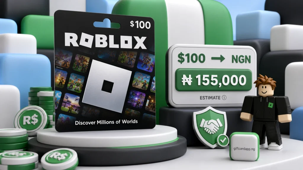 Roblox 100 dollar gift card with a live Nigerian naira rate estimate