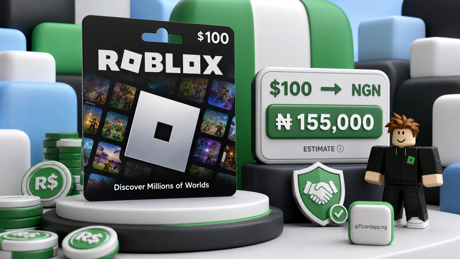 Roblox 100 dollar gift card with a live Nigerian naira rate estimate