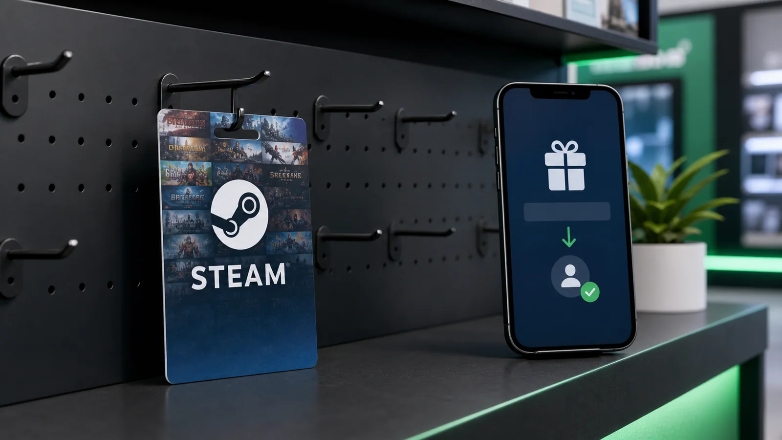Physical Steam Gift Card beside an account-to-account Steam digital gift