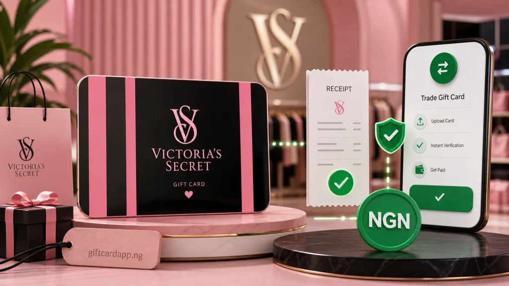 Victoria's Secret gift card with a secure online route check before naira conversion