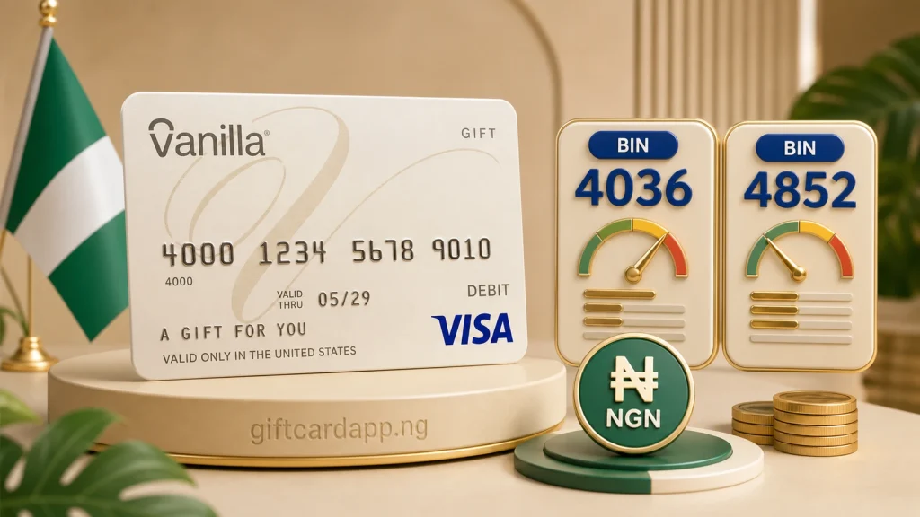Vanilla Visa prepaid card with safe 4036 and 4852 prefix, issuer and balance checks for Nigeria