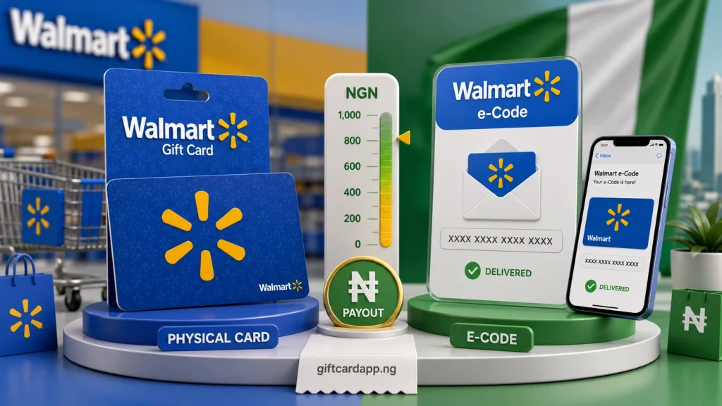 Walmart physical gift card and e-code compared for a Nigerian naira rate review