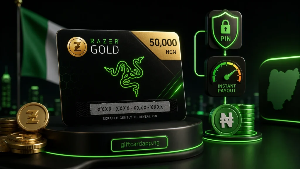 Razer Gold PIN order details with region, denomination and protected code for a Nigerian estimate