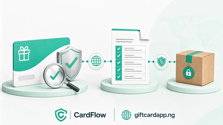 Protected gift card, parcel and verification trail illustrating source checks after a US fraud indictment